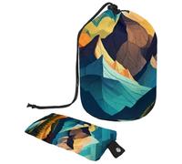 Art Distant Mountains - Trousse da viaggio per cosmetici, da donna, pieghevole, con coulisse, da viaggio, borsa da toilette portatile, Arte Montagne Distanti, 9.9x6.9in/25.2x17.6cm;6x3.5in/15.2x8.8cm,