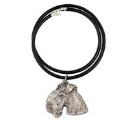 Art-Dog Cane Argento-Ciondolo placcato su cinturino in pelle - Collana per cani in elegante custodia - Collane per cani in argento per uomo e donna - Gioielli di razze canine - Lakeland Terrier