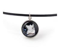 Art-Dog Collana con foto del cane | Collana fatta a mano con laccetto | Ciondolo antiallergico senza nichel | Lunghezza 50 cm, diametro della foto 14 mm | Akita Inu
