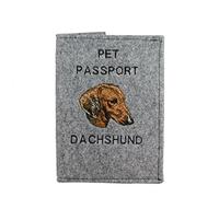 Art-Dog Custodia per Passaporto per Cani - Copertina in Feltro Fatta a Mano con Motivo Ricamato - Porta Passaporto da Viaggio Veterinario per Cani - 17x12,5 cm - Dachshund I