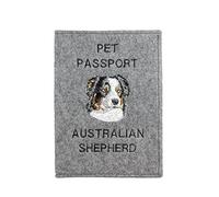 Art-Dog Custodia per Passaporto per Cani - Copertina in Feltro Fatta a Mano con Motivo Ricamato - Porta Passaporto da Viaggio Veterinario per Cani - 17x12,5 cm - Australian Shepherd
