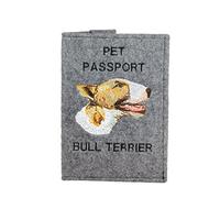 Art-Dog Custodia per Passaporto per Cani - Copertina in Feltro Fatta a Mano con Motivo Ricamato - Porta Passaporto da Viaggio Veterinario per Cani - 17x12,5 cm - Bull Terrier