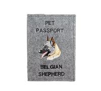 Art-Dog Custodia per Passaporto per Cani - Copertina in Feltro Fatta a Mano con Motivo Ricamato - Porta Passaporto da Viaggio Veterinario per Cani - 17x12,5 cm - Belgian Shepherd