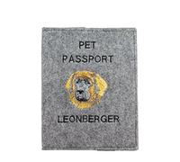 Art-Dog Custodia per Passaporto per Cani - Copertina in Feltro Fatta a Mano con Motivo Ricamato - Porta Passaporto da Viaggio Veterinario per Cani - 17x12,5 cm - Leonberger
