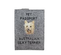 Art-Dog Custodia per Passaporto per Cani - Copertina in Feltro Fatta a Mano con Motivo Ricamato - Porta Passaporto da Viaggio Veterinario per Cani - 17x12,5 cm - Australian Silky Terrier