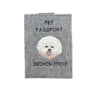 Art-Dog Custodia per Passaporto per Cani - Copertina in Feltro Fatta a Mano con Motivo Ricamato - Porta Passaporto da Viaggio Veterinario per Cani - 17x12,5 cm - Bichon Frise