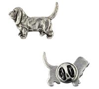 Art-Dog Edizione Unica Spilla per Cane in Argento Elegante Cofanetto - Fatta a Mano Placcata in Argento - Spilla in Argento Gioielli - Basset Hound I - 2x2,6x5 cm