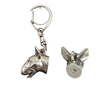 Art-Dog Portachiavi simpatico cane - Collezione esclusiva Portachiavi simpatico Bull Terrier 3D - Graziosi portachiavi placcati in argento con lucchetto da 2,5 cm - 2,7x2,5x9,3 cm