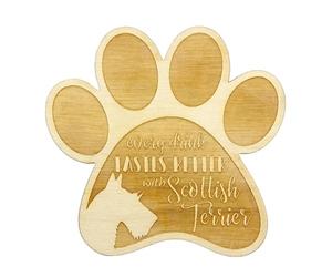 Art-Dog Sottobicchiere per Tazza per Cani - Sottobicchiere in Legno a Forma di Zampa per Amanti dei Cani - Incisione di Alta Qualità Fatta a Mano - 9,5x10 cm Scottish Terrier