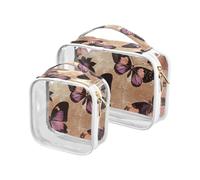 Art Geranium Butterfly Rose Gold 2 Pack Clear Toiletry Bags per TSA Approvato Impermeabile Viaggio Cosmetico Borsa Aeroporto Airline Compliant
