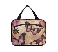 Art Geranium Butterfly Rose Gold Hanging Toiletry Bag per gli uomini che viaggiano con gancio, kit da barba compatto di design borsa per uomini per gli elementi essenziali per le donne vacanza estuche