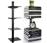 ART-GIFTREE Set di 2 mensole a parete sospese a 4 livelli, torre portaoggetti a colonna verticale, fissaggio a muro e risparmio di spazio, organizer per libri in metallo robusto per casa e ufficio