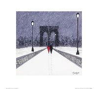 Art Group The Jon Barker (Nighttime Stroll Across Brooklyn Bridge-New York) - Stampa Artistica 40 x 40 cm, Carta, Multicolore, 40 x 40 x 1,3 cm