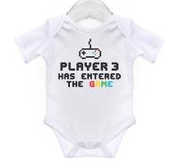 ART HUSTLE Body a maniche corte con scritta "Player 3 Has Entered The Game" per neonato o bambina, bianco, 0-3 Months