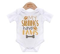 ART HUSTLE My Siblings Have Paws/Baby Grow per bambino o ragazza bianco 2 mesi