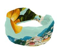 Art Italian Summer Coast - Fasce larghe per capelli, motivo ramo di limone, da donna, per yoga, allenamento, fasce elastiche per lavare il viso e il trucco