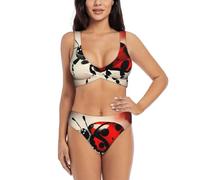 Art Ladybug Tracks Stampa Donne Costume Da Bagno Bikini A Vita Alta Due Pezzi Costume Da Bagno Sportivo, nero, X-Large