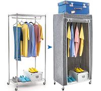 art moon Buffalo - Armadio Tela su Ruote, Robusto Portata 70 kg, Armadio Leggero Salvaspazio con 2 Ripiani, Carrello Porta Abiti Mobile, Grigio
