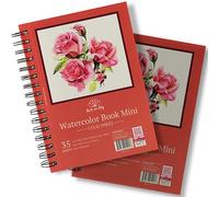 Art-n-Fly Mini blocco da disegno ad acquerello, formato A5, 22 x 14 cm, confezione da 2 x 35 fogli ciascuno, rilegatura a spirale e microperforata, 300 g/m², 21,6 x 14 cm