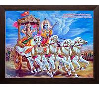 Art n Store: Shree Krishna come Saarthi di Arjun nella guerra del Mahabharata, immagine religiosa e decorativa stampata in HD con cornice (30 x 23,5 x 1,5 cm, legno marrone)