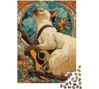 Art Nouveau Cat with Guitar Jigsaw Puzzle Impossible 1000Pcs Decorazione Per La Casa. Rilassamento E Intelligence Per Adulti E Ragazzi Da 14 Anni 70x50cm/1000pcs
