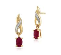 Art Nouveau Ovale Rubino & Diamante Goccia Orecchini IN 9ct Oro Giallo