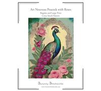 Art Nouveau Peacock with Roses Cross Stitch Pattern: Regular and Large Print Cross Stitch Pattern