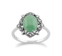 Art Nouveau Stile Giada Verde E Marcasite Massiccio Anello IN Argento Sterling