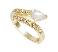 Art Nouveau Stile Madreperla e Marcasite Twist Anello IN Argento Placcato Oro