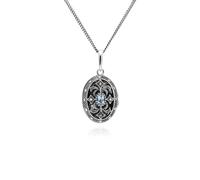 Art Nouveau Stile Ovale Acquamarina E Marcasite Medaglione Collana IN Argento