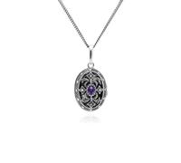 Art Nouveau Stile Ovale Ametista E Marcasite Medaglione Collana IN Argento