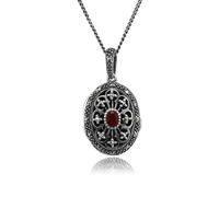 Art Nouveau Stile Ovale Corniola E Marcasite Medaglione Collana Argento Sterling