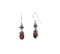 Art Nouveau Stile Ovale Granato E Marcasite Goccia Orecchini IN 925 Argento