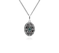 Art Nouveau Stile Ovale Smeraldo E Marcasite Medaglione Collana IN Argento