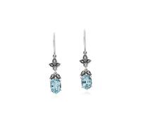 Art Nouveau Stile Ovale Topazio Blu E Marcasite Goccia Orecchini IN Argento