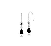 Art Nouveau Stile Pera Nero Onice E Marcasite Goccia Orecchini IN Argento