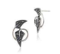 Art Nouveau Stile Rotondo Marcasite Bottone Orecchini IN 925 Argento Sterling