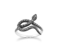 Art Nouveau Stile Rotondo Marcasite Serpente Wrap Anello IN 925 Argento Sterling