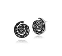 Art Nouveau Stile Rotondo Marcasite Spirale Bottone Orecchini IN 925 Argento