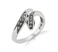 Art Nouveau Stile Rotondo Smeraldo E Marcasite Serpente Anello IN 925 Argento