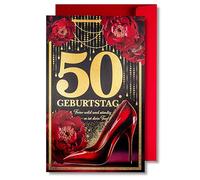 Art Nuvo Biglietto di compleanno per donne, biglietto di auguri di buon compleanno con busta piena di lucentezza e luce scintillante riflessa nel numero scintillante e stampe colorate
