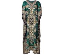 Art Of Creation Kaftano lungo da donna stampato, abito a tunica, taglie forti, maxi abito da notte, copertura completa (verde), Verde, L