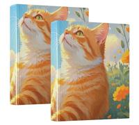 Art Oil Blue Sky Cat - Raccoglitori a 3 anelli da 3,8 cm, con portablocco, confezione da 2, con copertina rigida