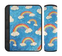 Art Oil Painting Blue Rainbow 2 Pack Spalline per cinghie di sedile auto, Stop cintura di sicurezza taglio nel collo, copertura di allarme cintura per aereo Van Auto 25,4 x 19,6 cm funda para cinturón
