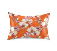 Art Orchid Flower Orange king Satin federa cuscino busta sham cuscini per Hot Sleepers dimensioni standard con chiusura a busta per camera 50 x 66 cm