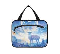 Art Painting Alce Cervo Luna Blu Appeso Cosmetici Borse da Viaggio con Gancio, Accessori di Design Toiletry Organizer per Donna Palestra Bolso de Mano para Hombre L