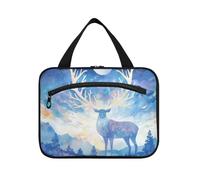 Art Painting Alce Cervo Luna Blu Appeso Viaggio Trucco Borse con gancio, Designer Essentials Tote Bag per Viaggi Must Cruises Porta cosmeticos Mujer para cartera L