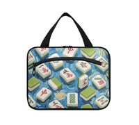 Art Painting Blu Cinese Mahjong appeso borsa da toilette da viaggio per le donne con gancio, borsa moda designer per il trucco per le signore palestra bolsa de maquillaje para mujer L, Pittura d'arte