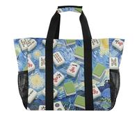 Art Painting Blu Cinese Mahjong Utility Bag Pieghevole Sandproof Canvas Beach Bag Tote, Pittura d'arte blu cinese mahjong, 1 size, Moda