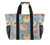 Art Painting Blue Fruit Peach Grande Utility Tote Bag Pieghevole Impermeabile Tela Borsa da Spiaggia, Pittura artistica pesca frutta blu, 1 size, Moda